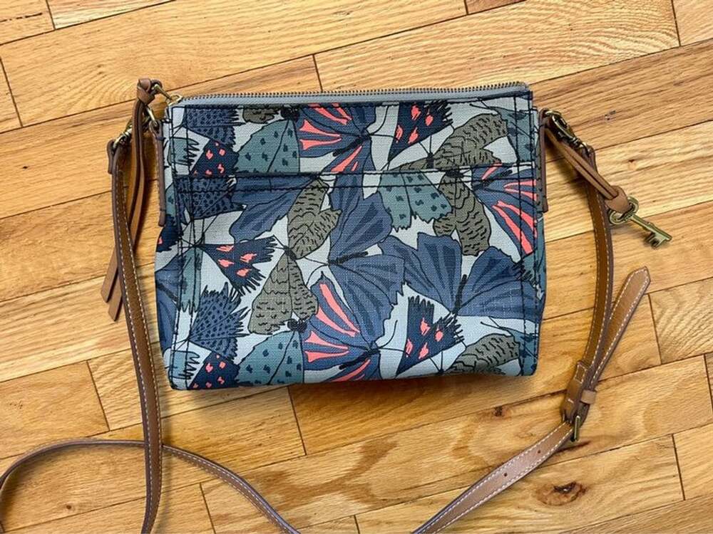 Fossil Fiona Small Crossbody Bag Butterfly Blue Leather